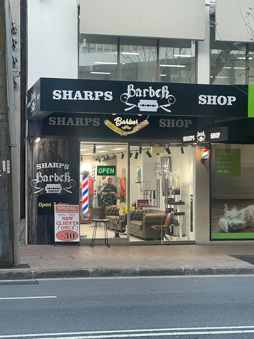 Sharps Barber Shop shopfront on Falcon St, Crows Nest